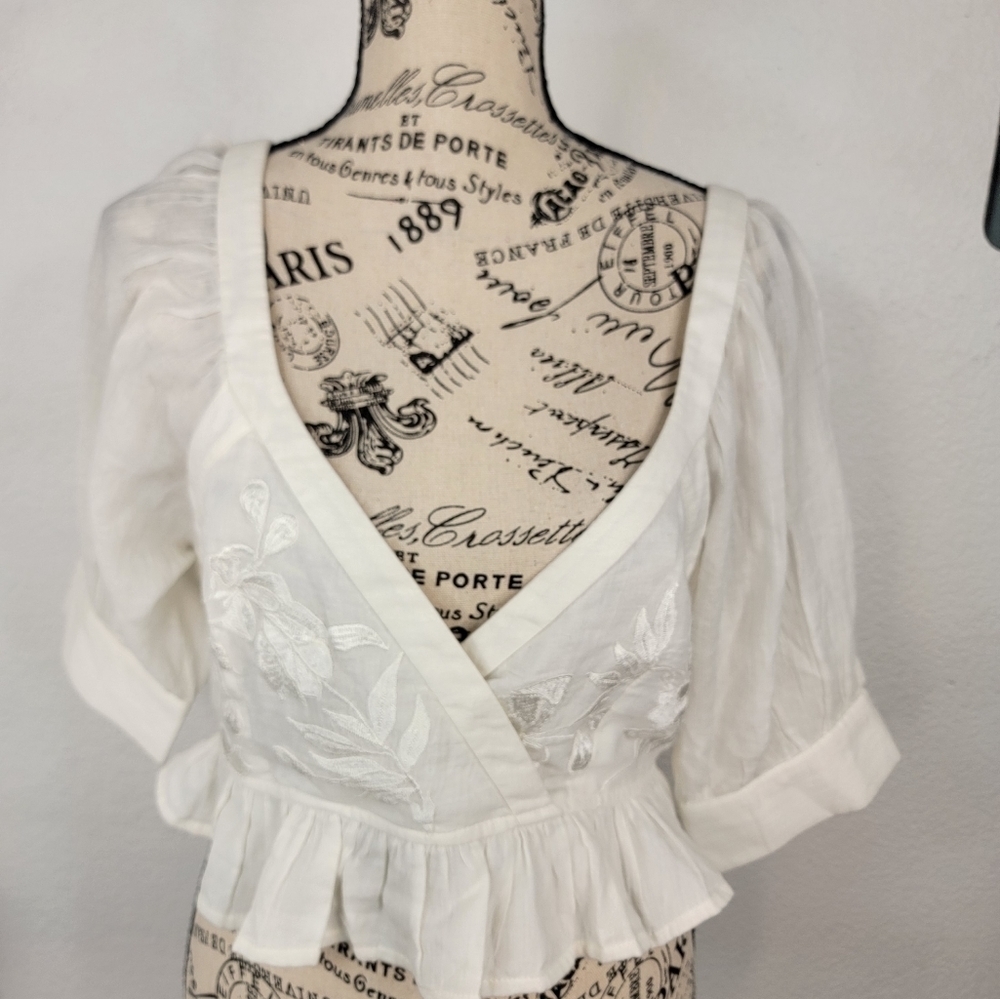 Hemant & Nandita Sole Crop Top Sz L Floral Peasant Peplum Cottagecore Bohemian